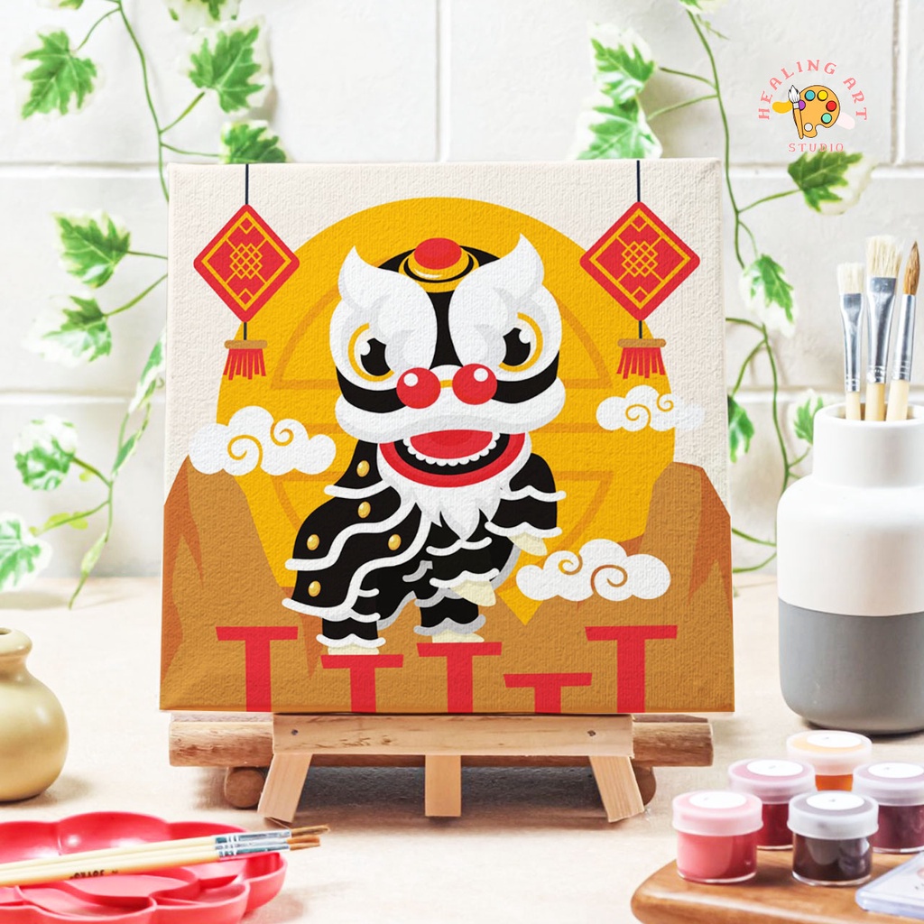 

Paint by number lukisan imlek barongsai canvas 20x20 cm / painting kit / set melukis