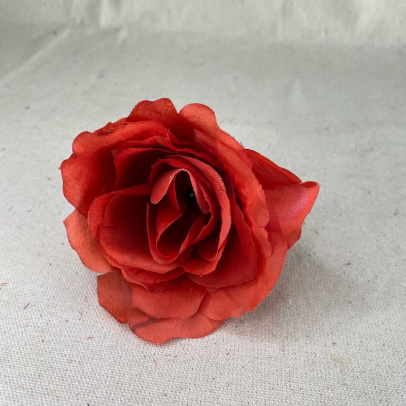 Kuntum Bunga Mawar Rose Italy (satuan) Bunga Artificial / Bunga Plastik / Bunga Dekorasi /Pernikahan-Merah darah