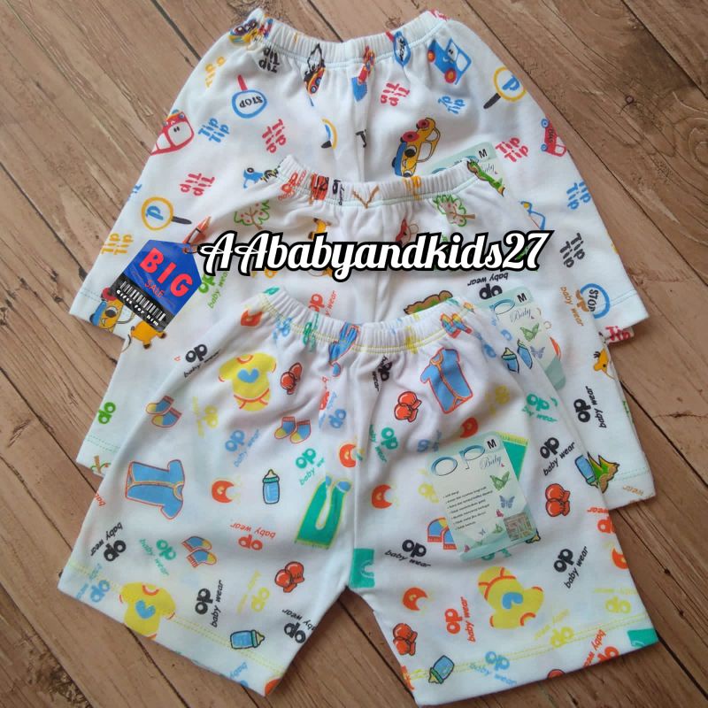 OP/ABIY BABY 3PC Celana Pendek Bayi Model Segi Full Print Ukuran NB S M L SNI HIGHT QUALITY