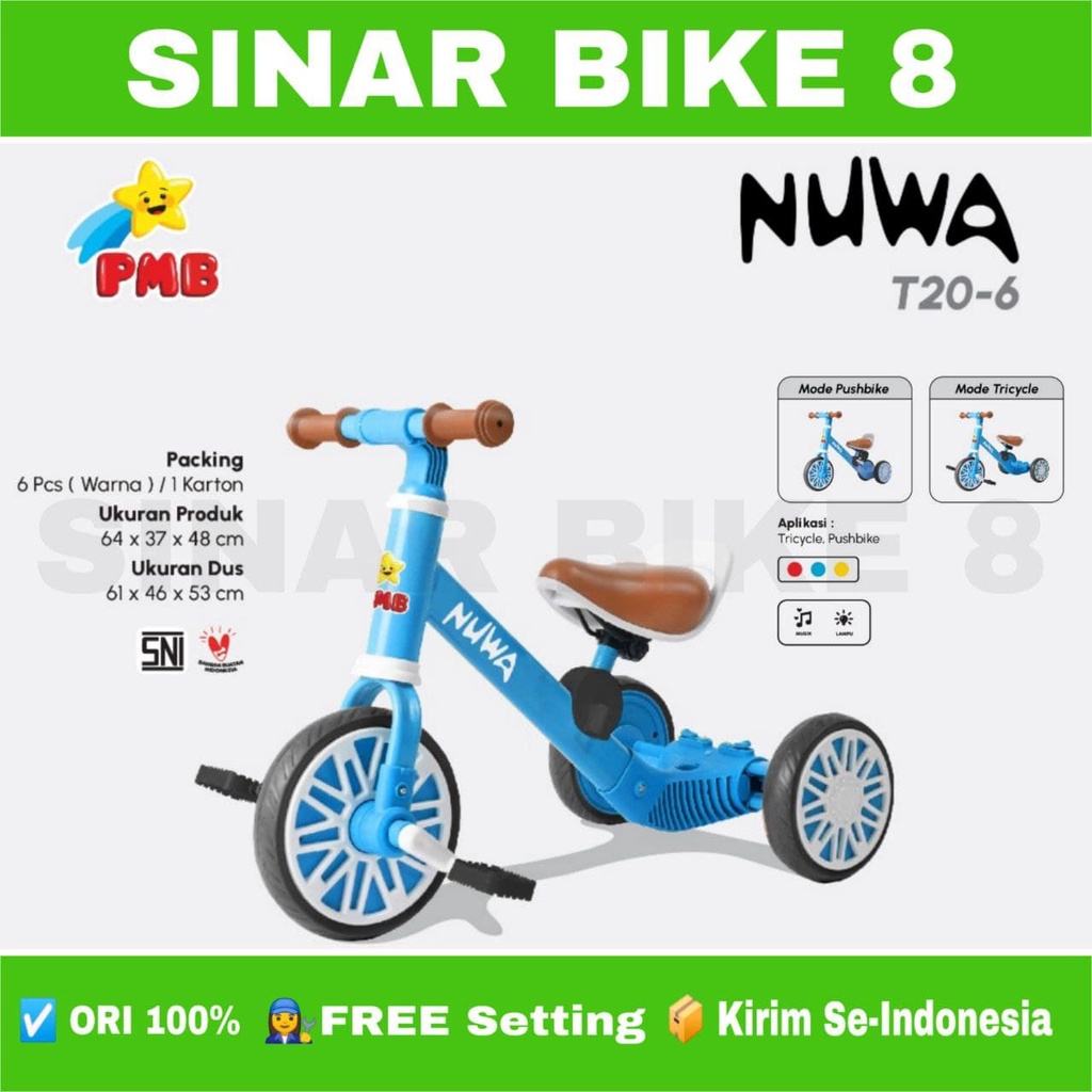 Sepeda Keseimbangan Anak Balance Bike 3 In 1 PMB NUWA T20-6 Push Bike