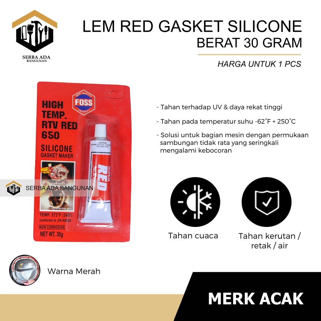 Lem Red Sealant Tube / Lem High Temp Red Silicon / Lem Red Silicon / Autosealer Red