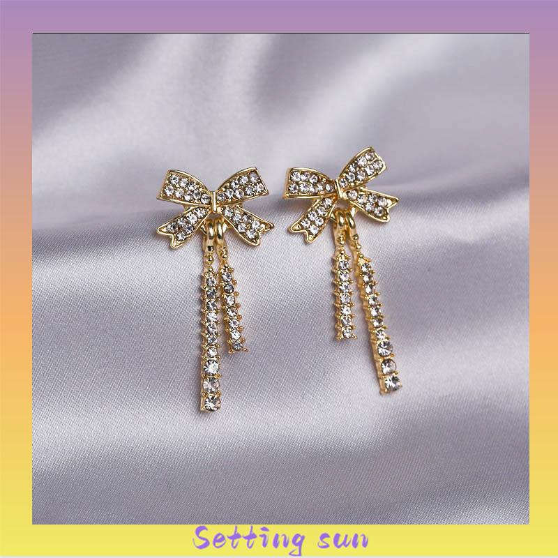 Elegan Berlian Mutiara Fashion Sederhana Temperamen Wanita Anting Rumbai Panjang TN