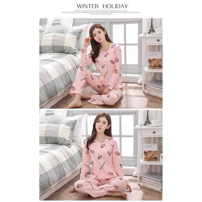 Stelan Baju Tidur Piyama PP Import - Strawberry