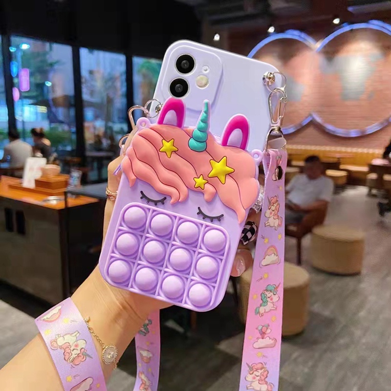 Realme C1 C2 C3 C11 2020 2021 C12 C15 C17 C20 C21 C21y C25 C25y C30 C31 C33 C35 C53 C55 Case Dompet Pop It Unicorn