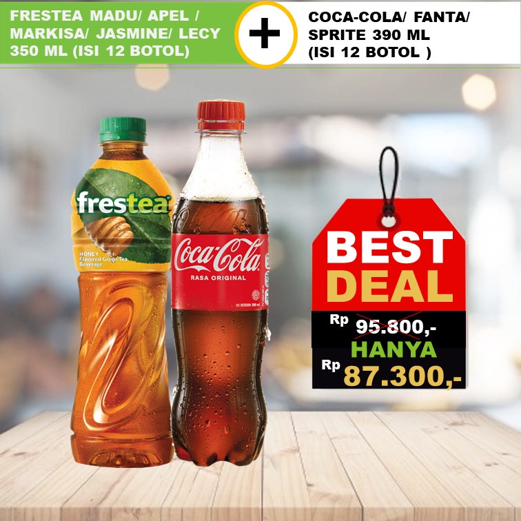 

PAKET PROMO COCA-COLA 390ML + FRESTEA 350ML ( ISI 12 BOTOL )