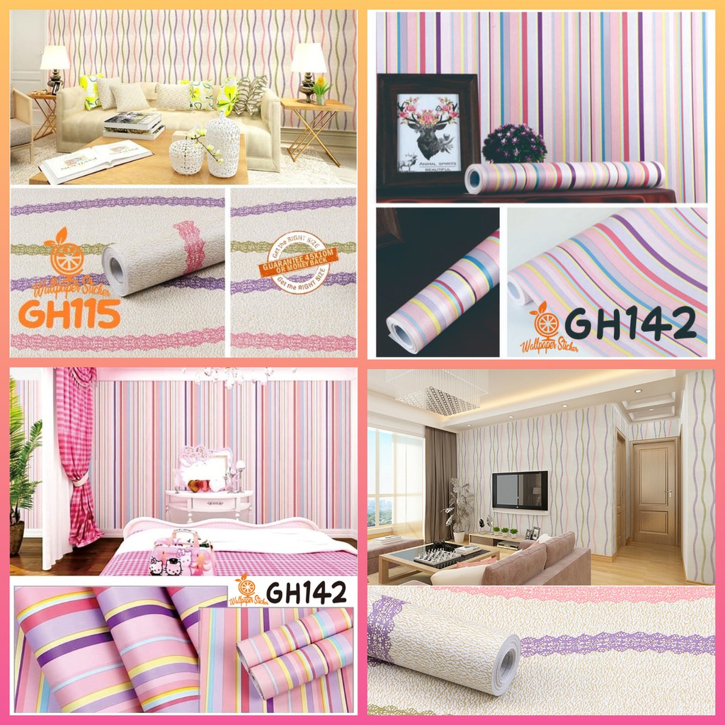 Wallpaper Dinding Colorfull Wallpaper Stiker Dnding Ribbon Motif Salur Pelangi Wallpaper Stiker 3d Gh115-3