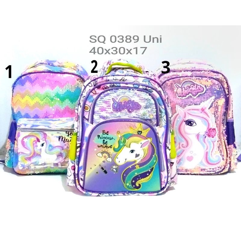 ransel usap sequin jumbo motif lol/unicorn/frozen size 42 cm