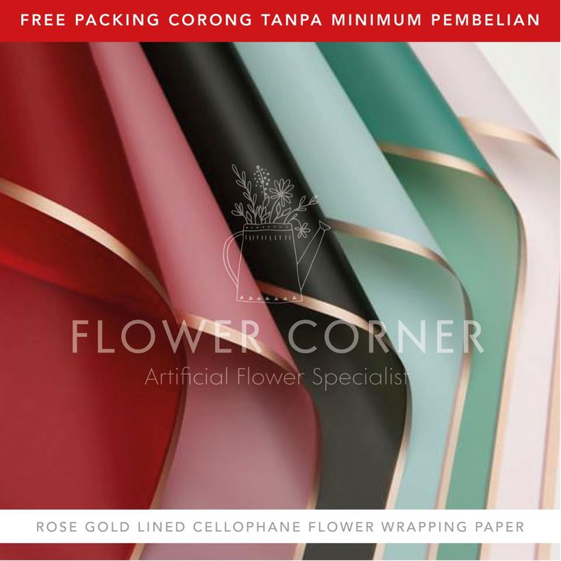 

5 LEMBAR Rose Gold Lined Cellophane Flower Wrapping Paper Kertas Buket Bunga (FW001)