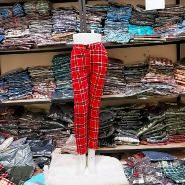 CELANA BAGGY PANTS KOTAK KOTAK RESLETING PAKAI KANCING//BAGGY PANTS STRET RESLETING