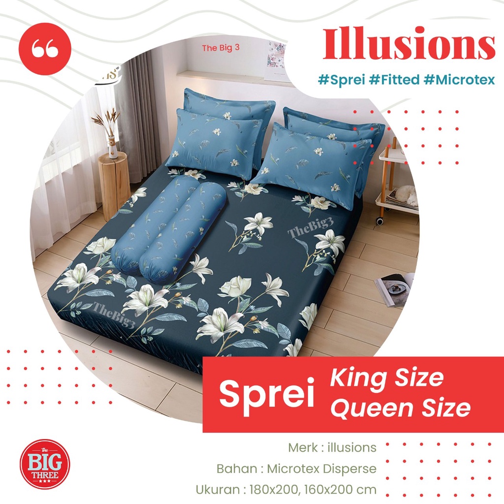 Sprei ILLUSIONS 180x200 / 160x200 Ayla Billy Bohemi Alina Arima Fuji Glenn Ghina Yori Ralia Sena Javana Jessy Juno Marcel Lexxy Livya Vena Yola Tiara Revina  - King 180 160 Queen SP illusion