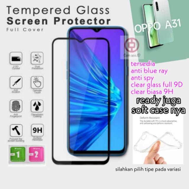 [FULL SCREEN] OPPO A31/A91/A5/A9 2020/RENO 4F/2F/5/5f TEMPERED GLASS 10D + soft case silicon anticrack