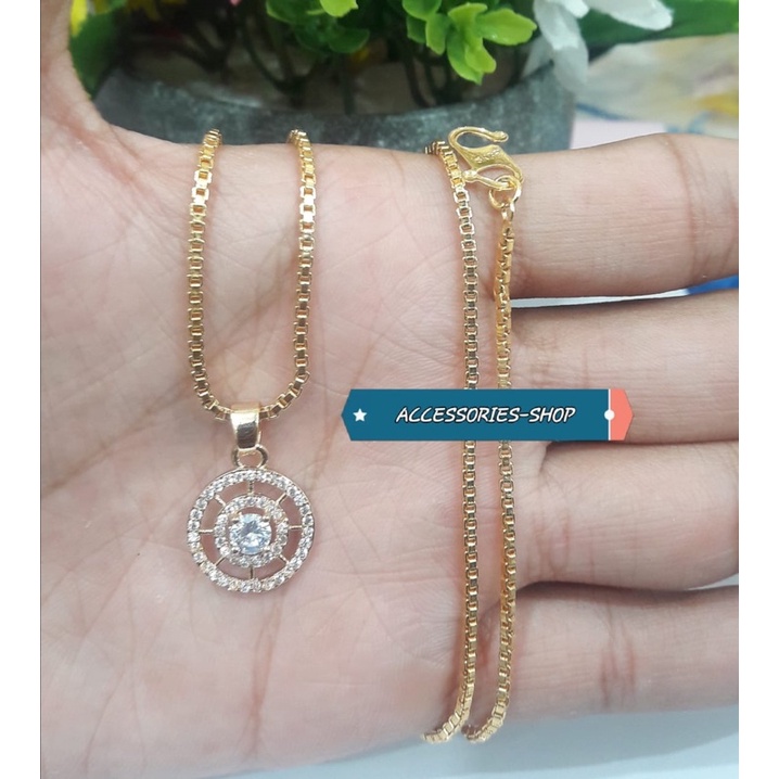 COD kalung titanium lapis emas bandul bulat / kalung free liontin bulat