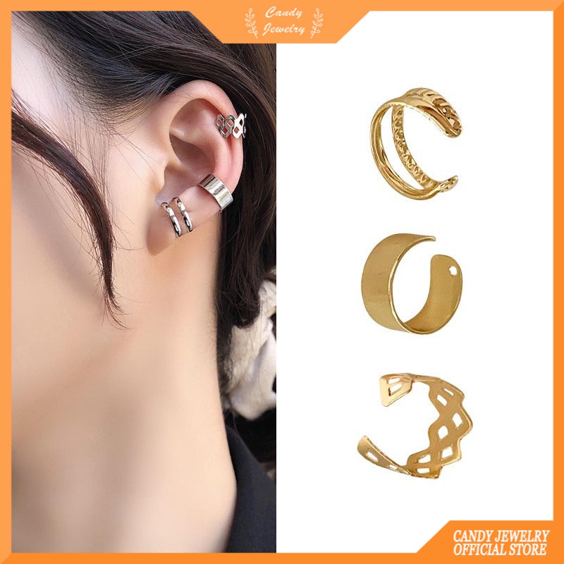 Anting Tusuk Model Klip Warna Permen Gaya Hip hop Untuk Wanita