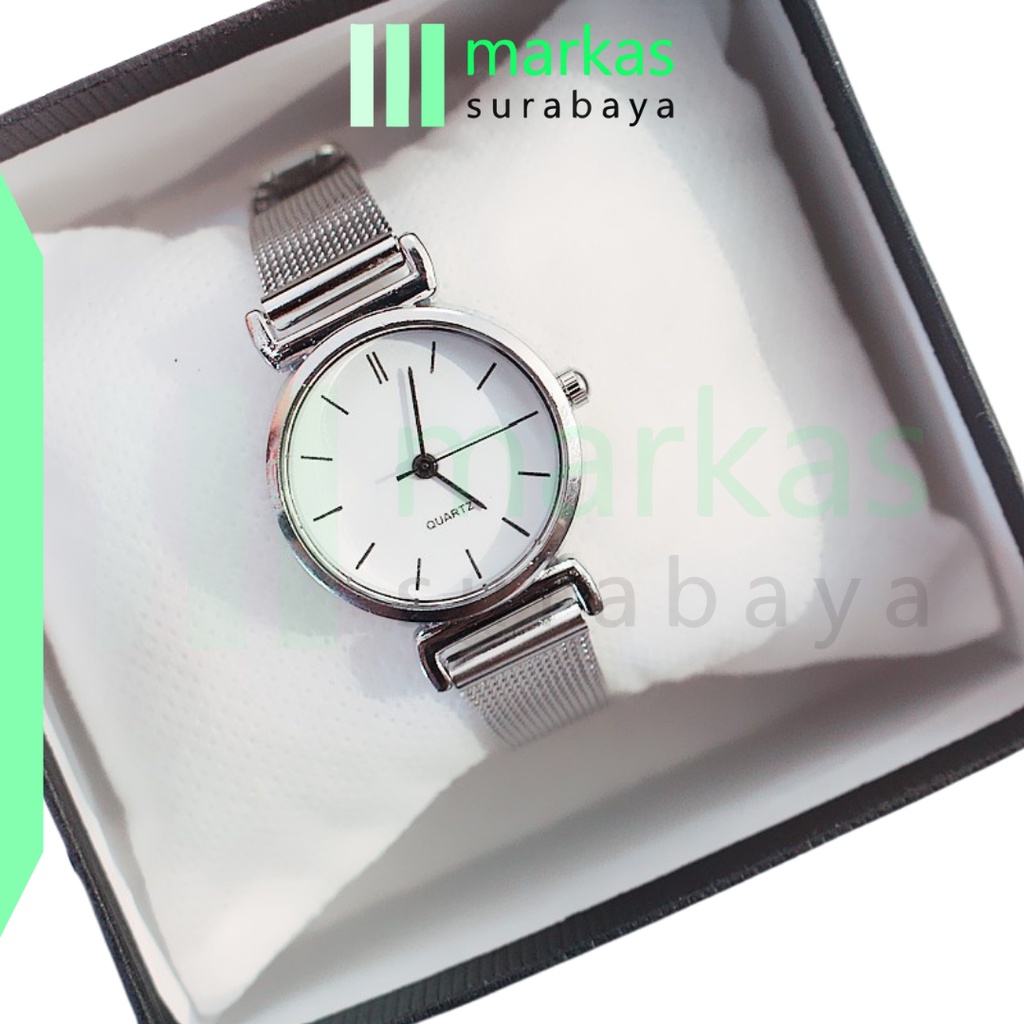 MARKAS J166 Jam Tangan Wanita Analog Rantai Tali Glossy Silver Woman Fashion