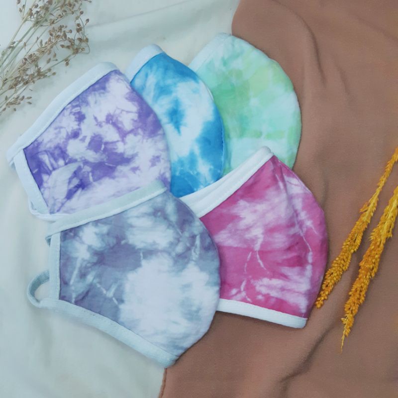 MASKER TIE DYE HEADLOOP / MASKER KAIN TIE DYE / MASKER BAHAN KATUN TIE DYE/ MASKER HIJAB