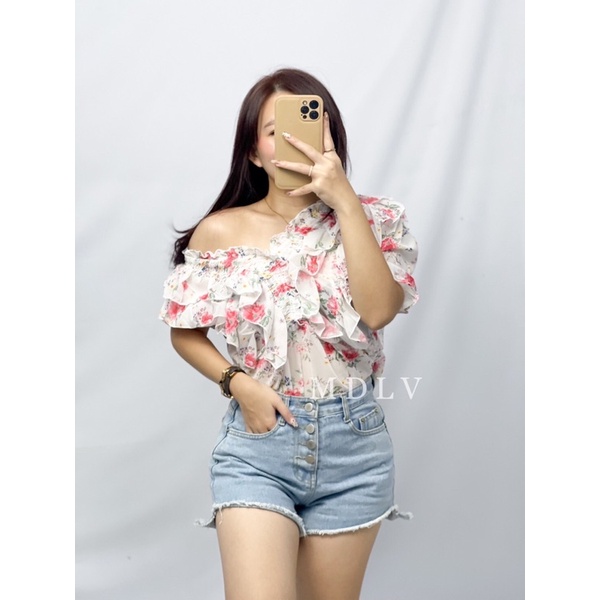 MDLV ~ 2433 Angelica Smocked Top Atasan Sabrina Flower Import Korea Look Fashion import