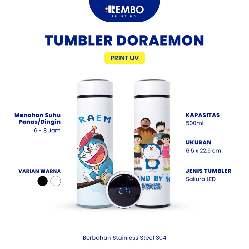 Tumbler Edisi Doraemon Smart LED Cetak UV/Hadiah Wisuda/Kado Wisuda/Hadiah Ulang Tahun/Souvenir Tumbler/Termometer/Promosi Murah