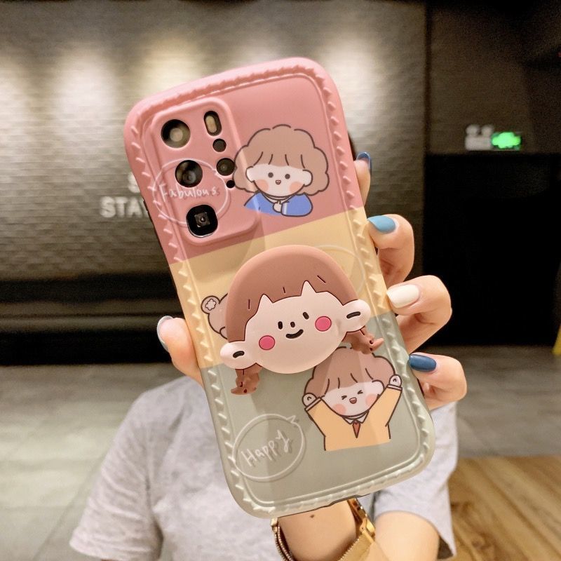 Casing Soft Case Huawei Motif Wanita Berwajah Lucu Dengan Ring Holder