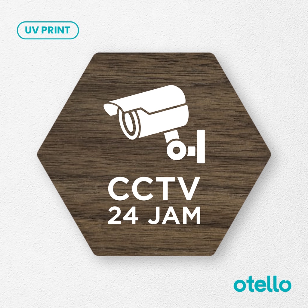 Signage CCTV 24 Jam Sign Board Kayu Print Tulisan Stiker Peringatan Papan Label Toko Kantor Restoran Office Wooden