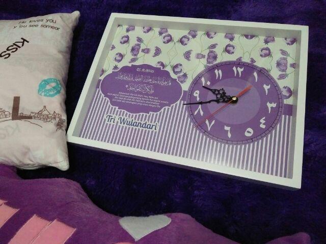 Custom Hiasan Jam Dinding Shabby Chic Ungu Untuk Kado Pernikahan Uk 30x40