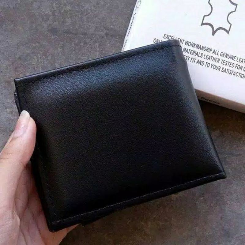 [COD] AL373 Dompet Pria + BOX  Dompet Polos Kulit Sintetis Multicard - Hitam murah asli ori