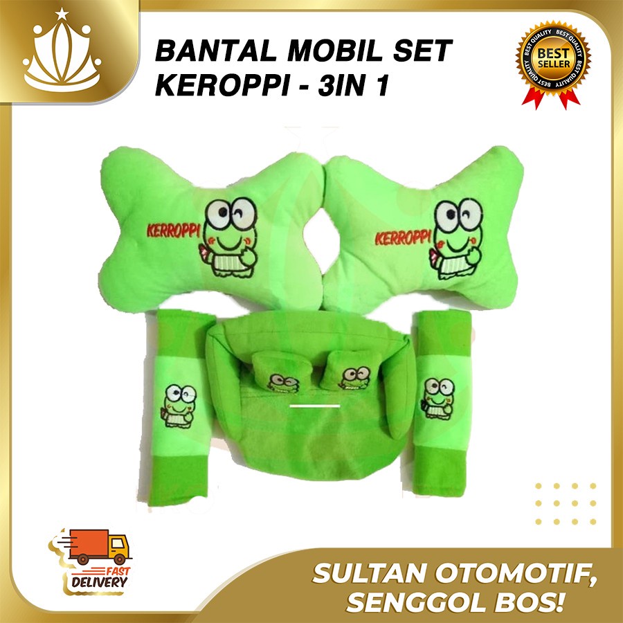 Car Set Bantal Mobil Keroppi (Keropi) 3 in 1 / Aksesoris Mobil Keroppi