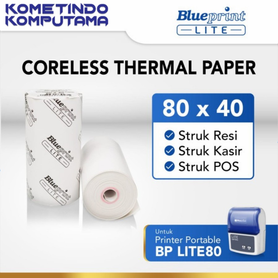 80x40 KERTAS THERMAL PAPER 80x40 mm BLUEPRINT LITE - 1 Roll STRUK KASIR EDC TOL RESI