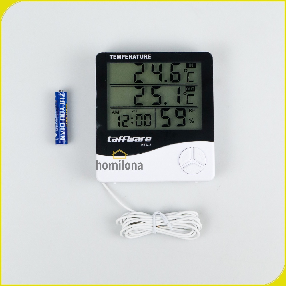 Digital Temperature Humidity Meter with Clock Alarm Calender - Taffware HTC-2 White