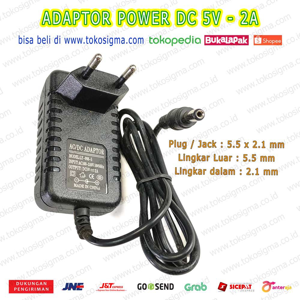 ADAPTOR 5V 2A POWER ADAPTOR AC TO DC 5V 2000mA jek plug 5.5 x 2.1 mm