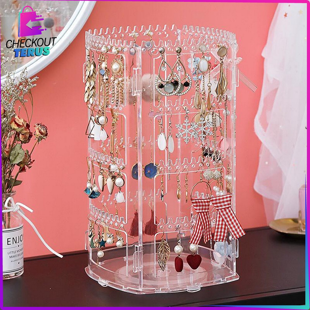 CT K20 Rak Anting Acrylic Putar 360 Derajat Rak Organizer Impor Tempat Perhiasan Kotak Penyimpanan Kalung