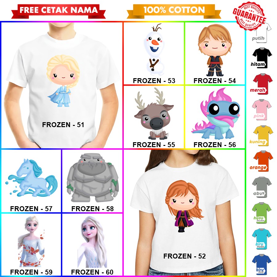 [FREE NAMA!!] Baju Kaos COUPLE  ANAK DAN DEWASA FROZEN BANYAK MOTIF