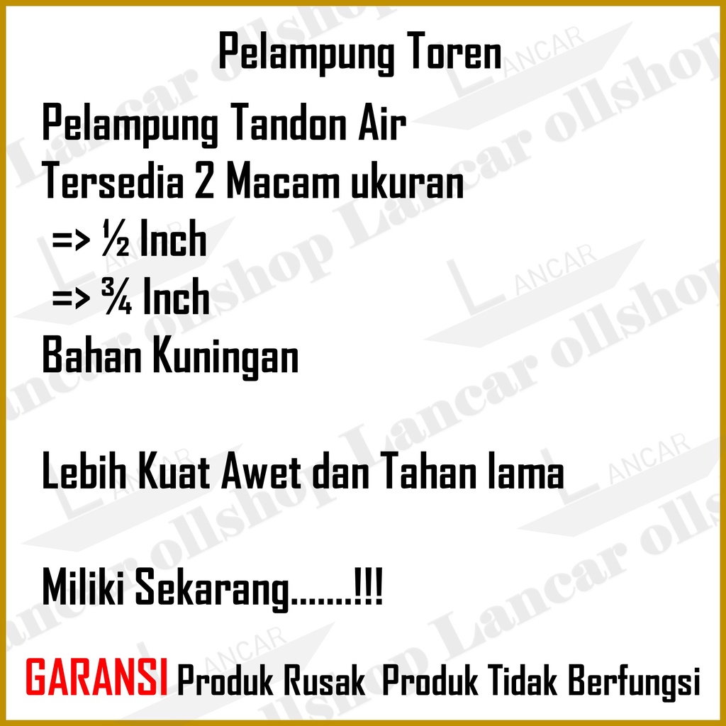 Pelampung Bola Tangki Air 1/2 Inci Kuningan / Floating Valve Toren Otomatis / Pelampung Tandon Air 3/4 Inch