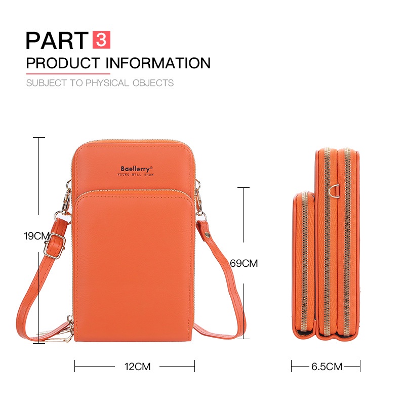BAELLERRY Tas Selempang Wanita Tas HP Cewek Kekinian Transparant bahan Kulit PU Berkualitas Import Korean Style 97.ID