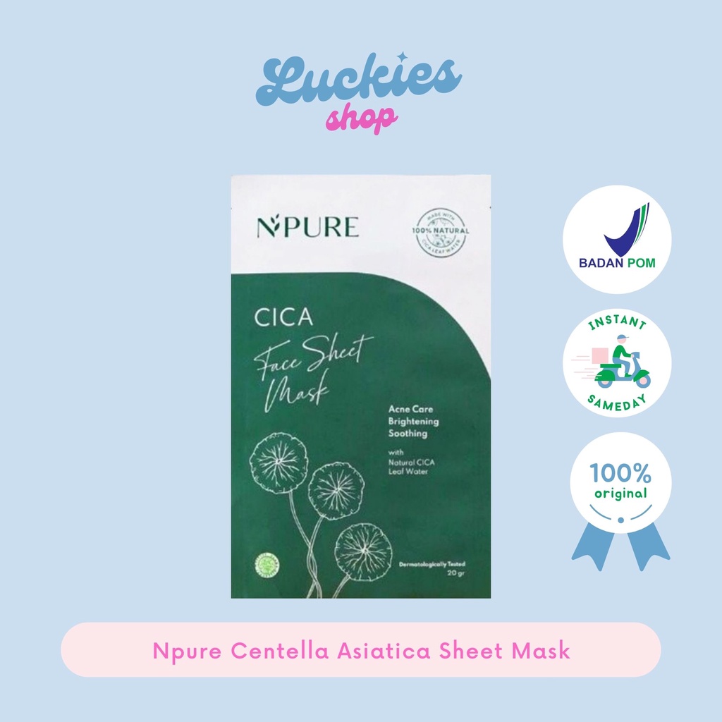 BPOM Npure Centella Asiatica Sheet Mask Masker Jerawat Acne Mask Cica Masker Lembar Wajah