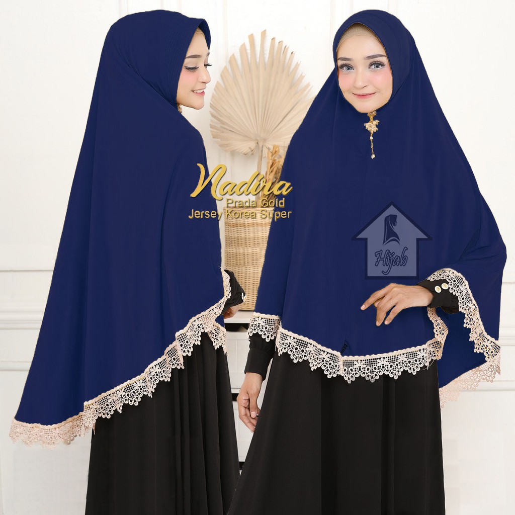 Jilbab Instan Jersey Jumbo Renda Nadira Jilbab Bergo termurah  RUMAH HIJA'B-Navy