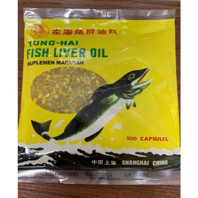 minyak ikan tung hai fish liver oil isi 500 kapsul penumbuh bulu ayam