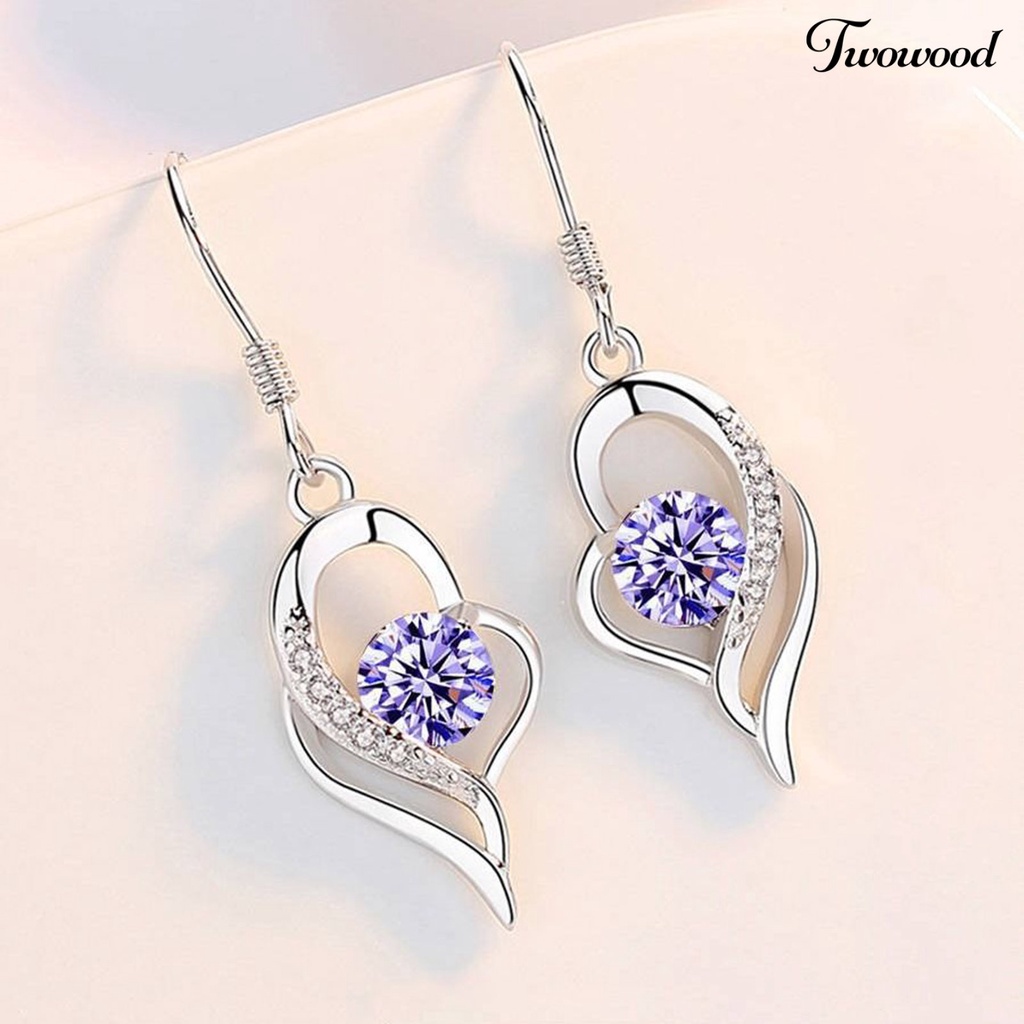 Twowood 1 Pair Hook Earrings Hollow Out Heart Shape Jewelry Electroplated Long Lasting Drop Earrings for Wedding