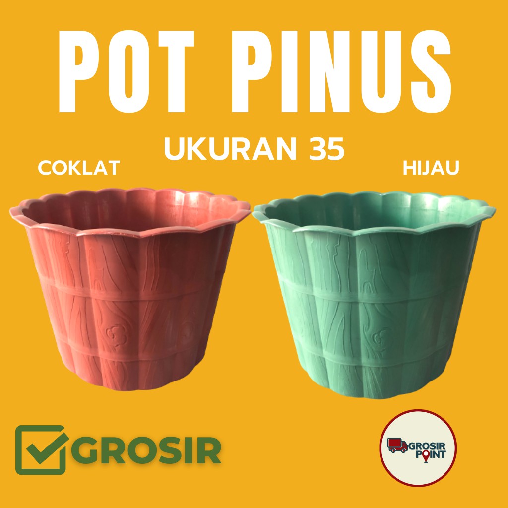 POT PINUS 35 WARNA HIJAU/COKLAT POT PLASTIK MOTIF KAYU Tanaman GROSIR Taman Kebun Pot Murah