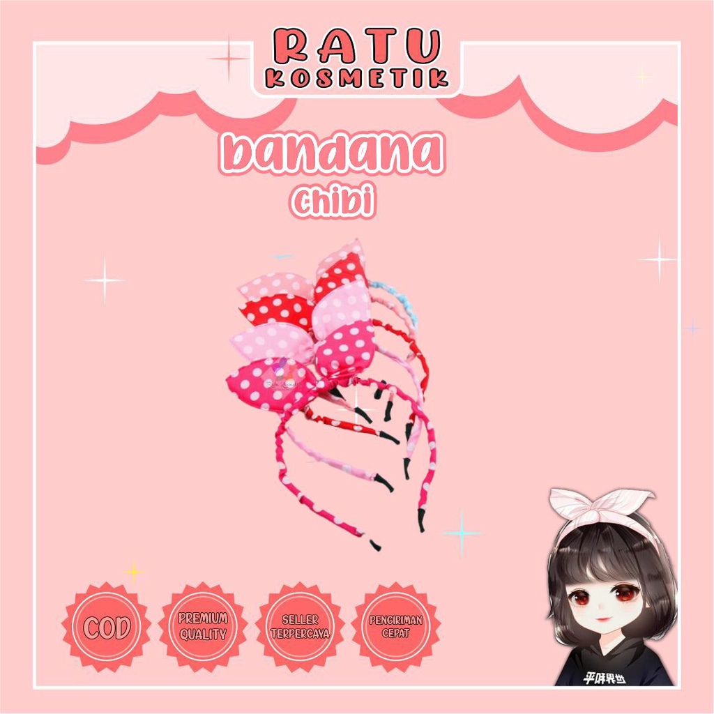 ❤ RATU ❤ Bando Mutiara Bunga | Bandana Scrunchie Kerut | Hitam Polos Wanita Korea Viral