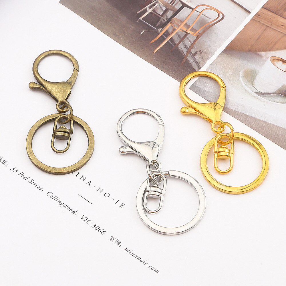 5pcs/bag Lobster Clasp Key Ring 30mm Bronze Rhodium Gold Long Split Keyrings Keychain DIY Jewelry Making 21x33MM