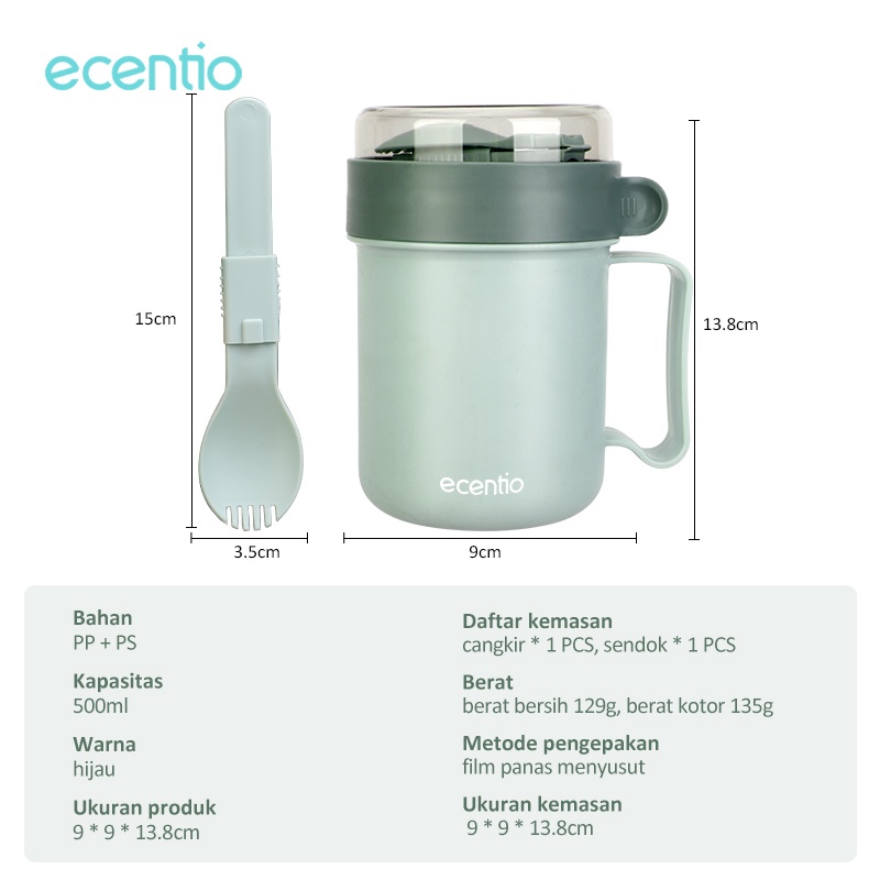 ecentio tempat sup cangkir sup tahan panas Sarapan Mangkuk Sup Piknik Portable 450ml/500ml