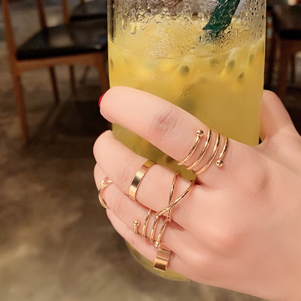 【TERSEDIA &amp; COD】6Pcs Cincin Retro Bahan Stainless Steel Untuk Hadiah Aksesoris Fashion