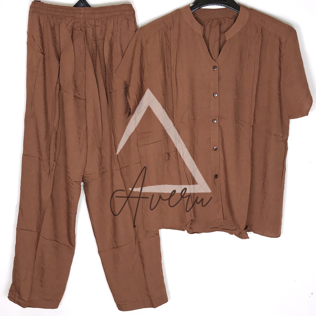 JUMBO Baju Tidur Wanita Piyama Setelan Rayon CP Celana Panjang - Polos-5