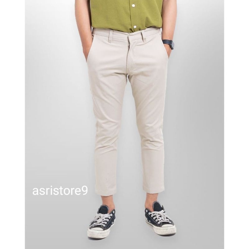 CELANA CHINO Ankle Pants Panjang Pria Slimfit KERJAHARIAN Santai Casual Formal Hitam Abu Cream Mocca