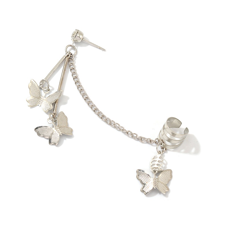 Anting Stud Kait Rantai Menjuntai Hias Liontin Kupu-Kupu Kristal Gaya Vintage Untuk Wanita