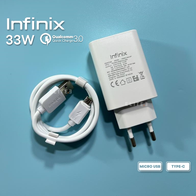 ELITEE CHARGER INFINIX FAST CHARGING 33W ORIGINAL 100% MICRO USB &amp; TYPE C / CHARGER INFINIX 33W ORI CASAN INFINIX 33W FAST CHARGING