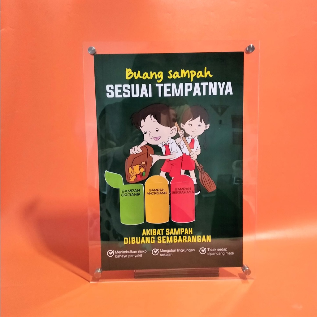 Poster Akrilik Sekolah - Buang Sampah Sesuai Tempatnya