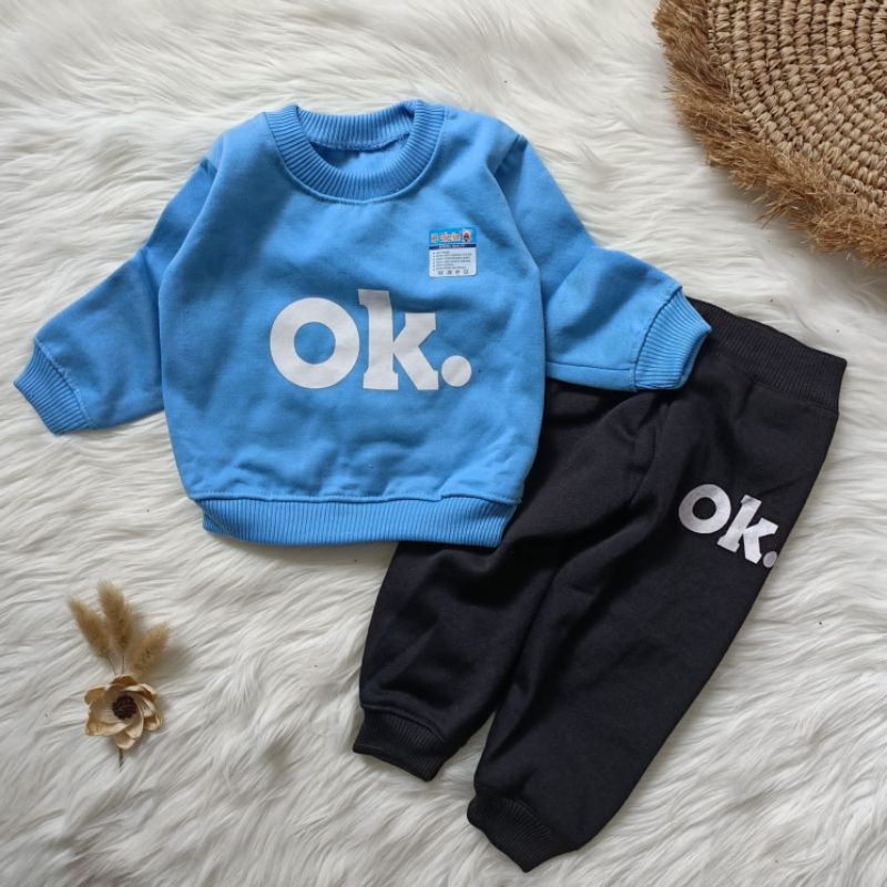 Setelan sweater bayi fleece OK baju hangat bayi setelan bayi 3-18 bulan