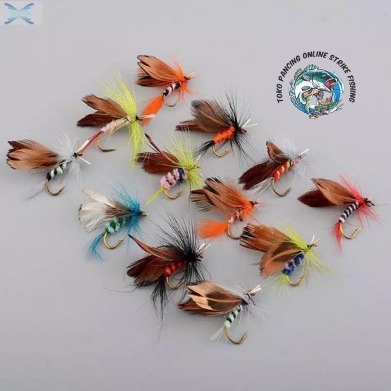 Umpan tiruan dari bulu 12pcs fly fishing