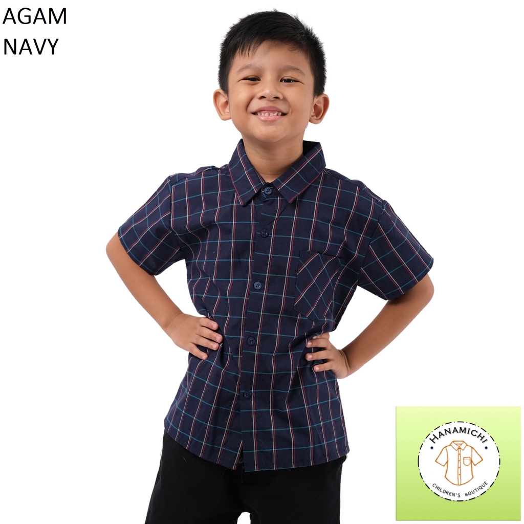 Hanamichi AGAM Baju Kemeja Anak Lengan Pendek Motif Kotak